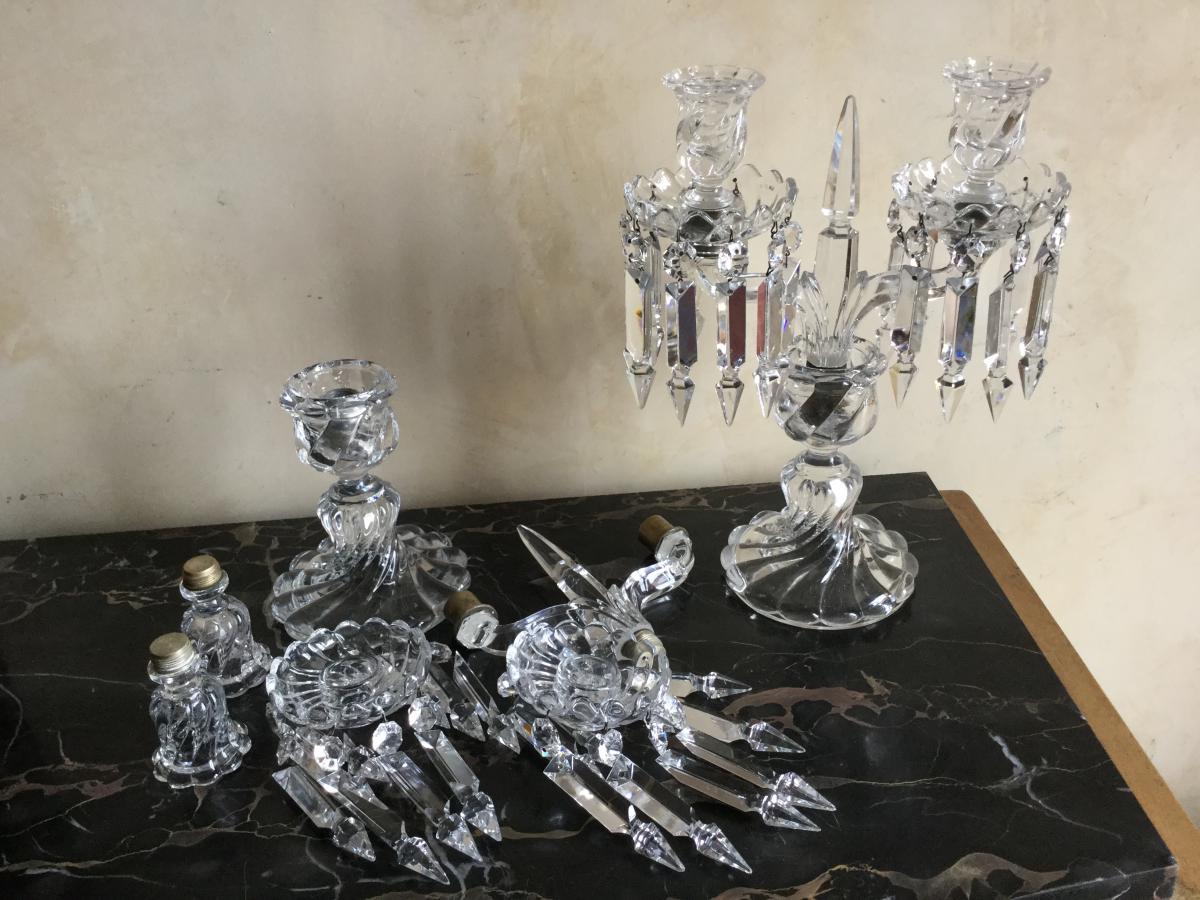 Baccarat Paire De Candélabres  Signe Baccarat Bambous A 2 Porte Bougies état Parfait -photo-4