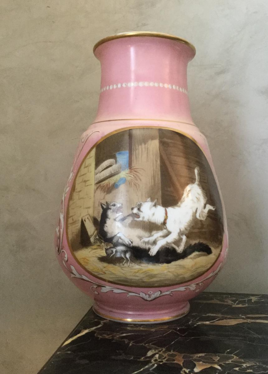 Baccarat Vase 41 Cm Signe Et Date 10/11/ 1869 Cristal Opale Double Rose Rehauts Dore -photo-2
