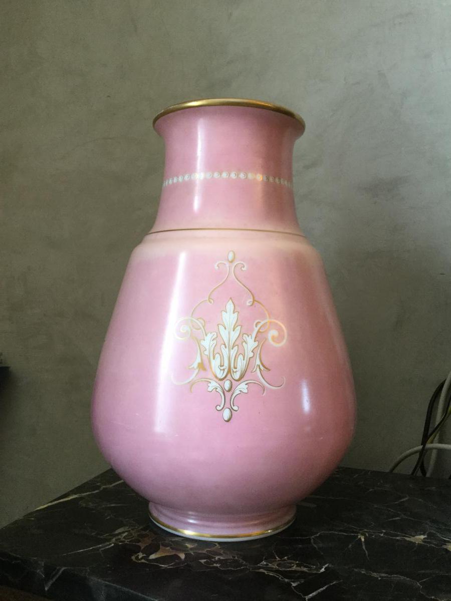 Baccarat Vase 41 Cm Signe Et Date 10/11/ 1869 Cristal Opale Double Rose Rehauts Dore -photo-2