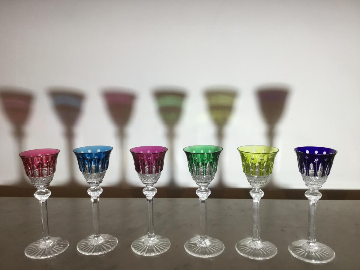 Saint Louis Modele Tommy Serie De 6 Verres à Pied De Couleur à Chartreuse Hauteur 13,4 Cm