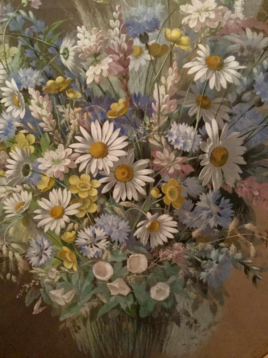 Longpre Paul Watercolor Gouache 1880 Bouquet With Daisies Villeurbanne Los Angeles