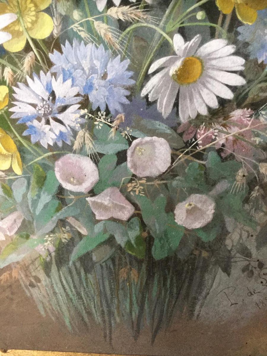 Longpre Paul Watercolor Gouache 1880 Bouquet With Daisies Villeurbanne Los Angeles-photo-5