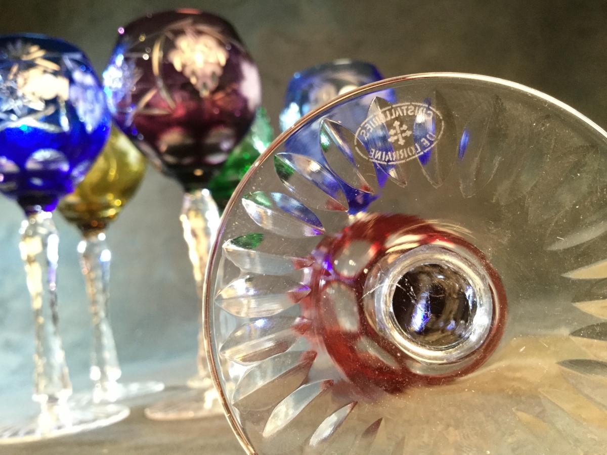 Cristallerie De Lorraine 12 Crystal Glasses Overlay 20 Cm-photo-3