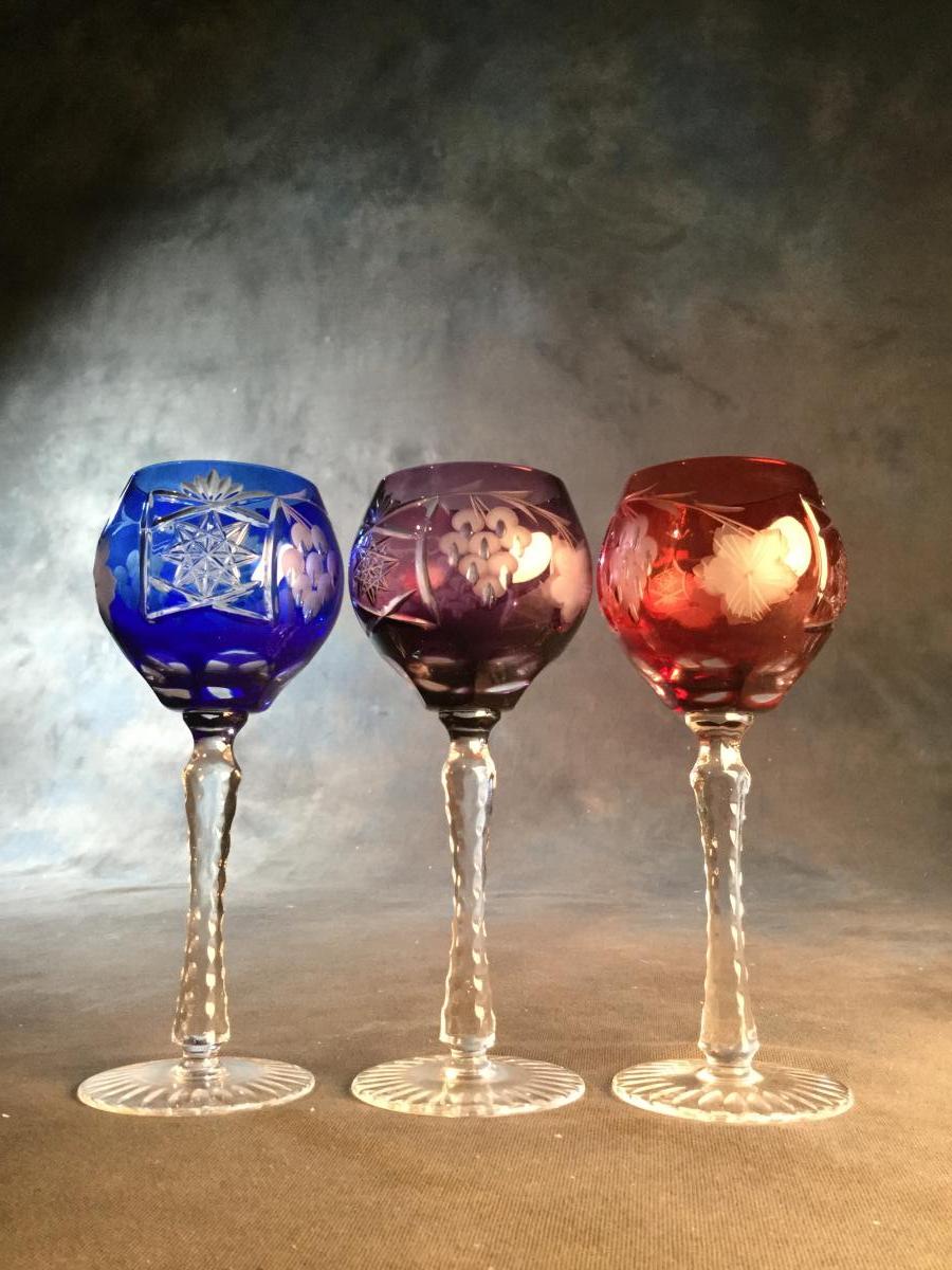 Cristallerie De Lorraine 12 Verres Cristal Overlay  20 Cm-photo-5