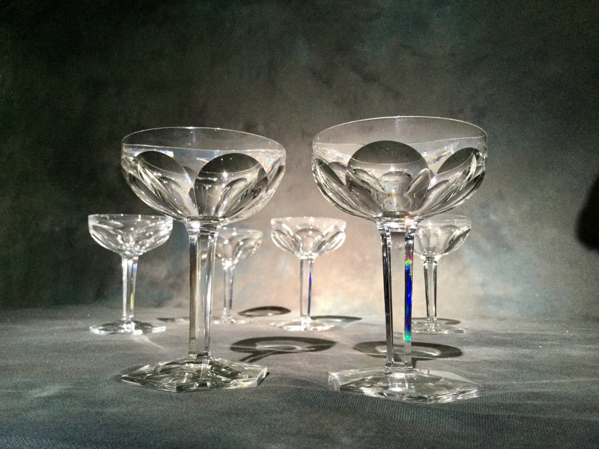 Baccarat Modèle Compiegne 6 Coupes à Champagne Estampillées Baccarat Hauteur 13,4 Cm