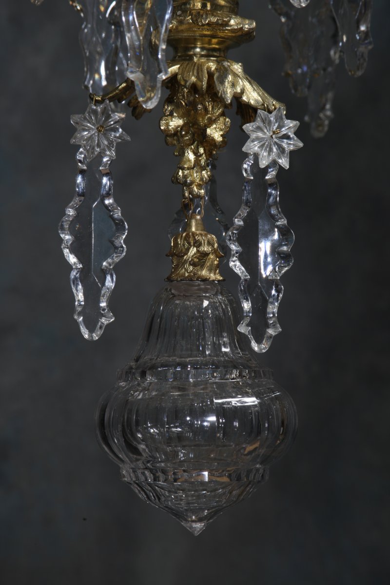 Lustre Bronze Dore Louis XV Rocaille 36 Lumieres Cristaux Baccarat -photo-3