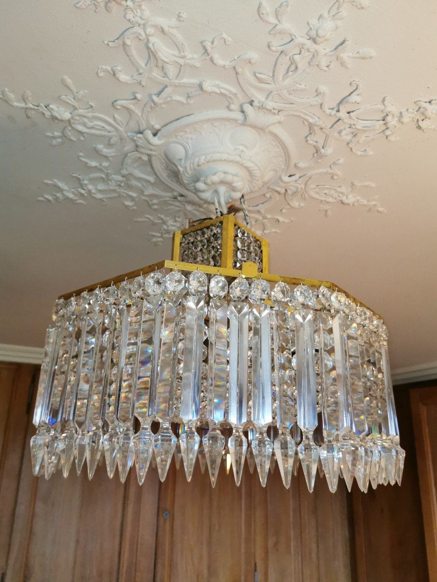 Baccarat Lustre De La Cristallerie De Baccarat à 64 Prismes à Dard D époque Art Déco -photo-2