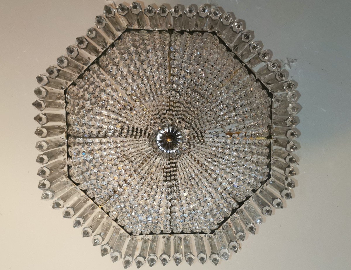 Baccarat Lustre De La Cristallerie De Baccarat à 64 Prismes à Dard D époque Art Déco -photo-4