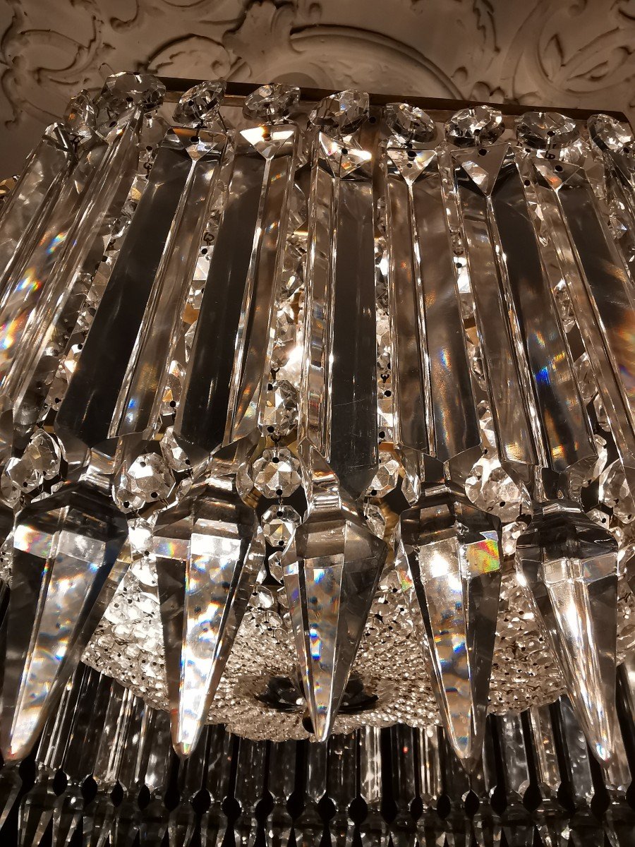 Baccarat Lustre De La Cristallerie De Baccarat à 64 Prismes à Dard D époque Art Déco -photo-4