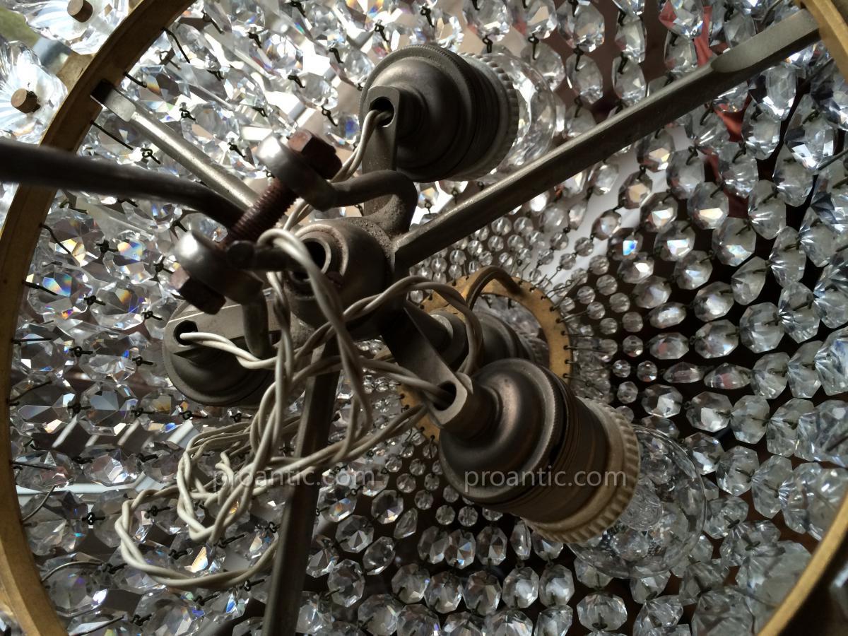 Plafonnier Cristal Signe Baccarat 35 Cm Complet Bronze Dore -photo-1