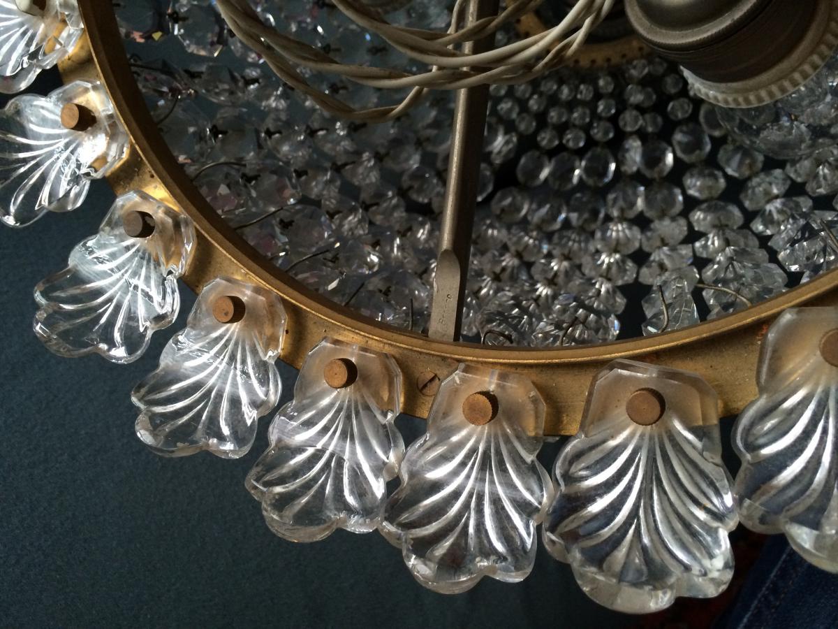 Plafonnier Cristal Signe Baccarat 35 Cm Complet Bronze Dore -photo-2