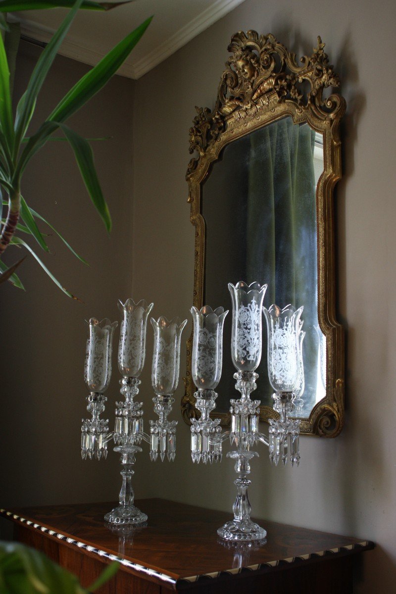 Baccarat Pair Of Candelabra Candlesticks With Tealight A 3 Lights Height 72 Cm Perfect Condition-photo-5