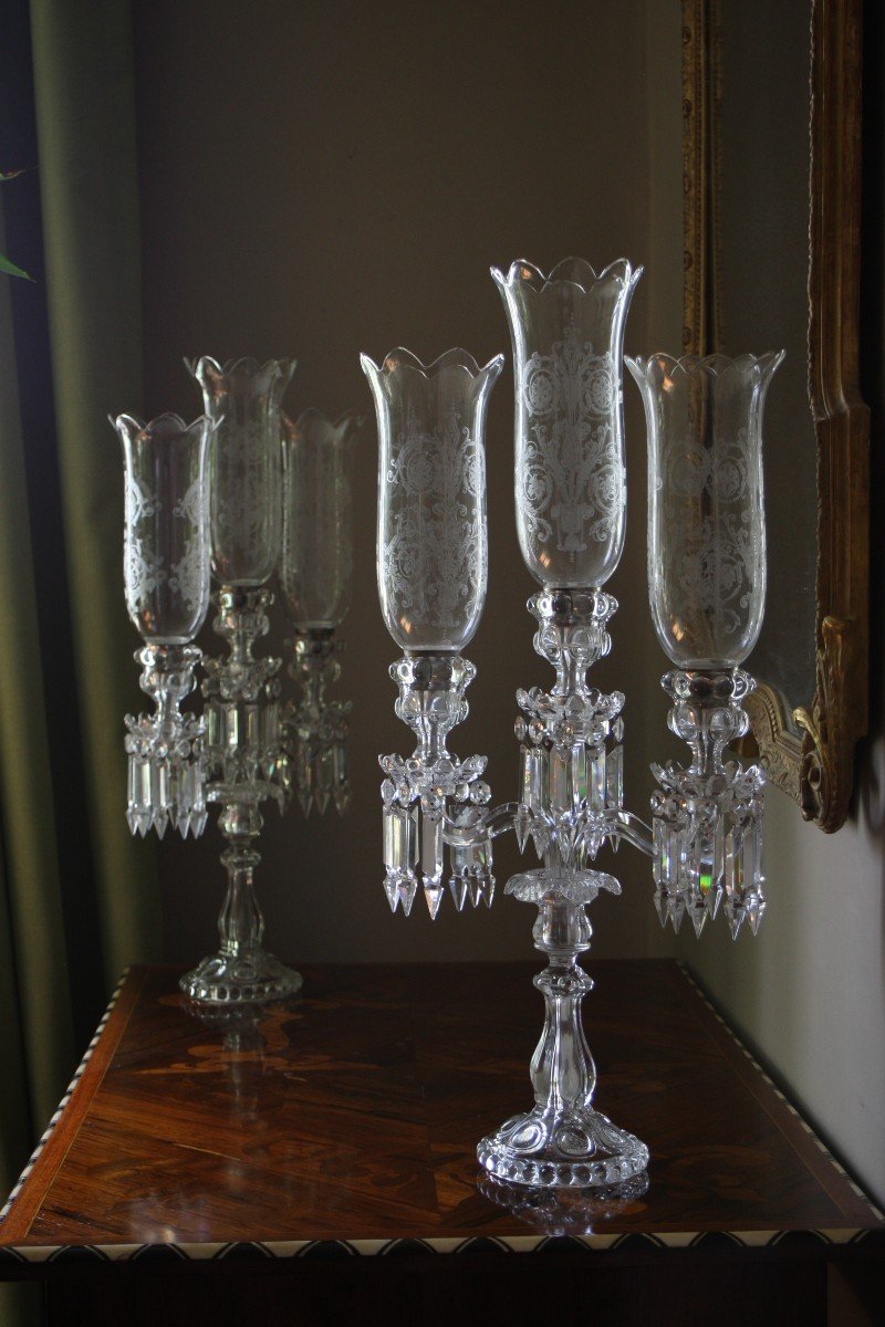 Baccarat Pair Of Candelabra Candlesticks With Tealight A 3 Lights Height 72 Cm Perfect Condition