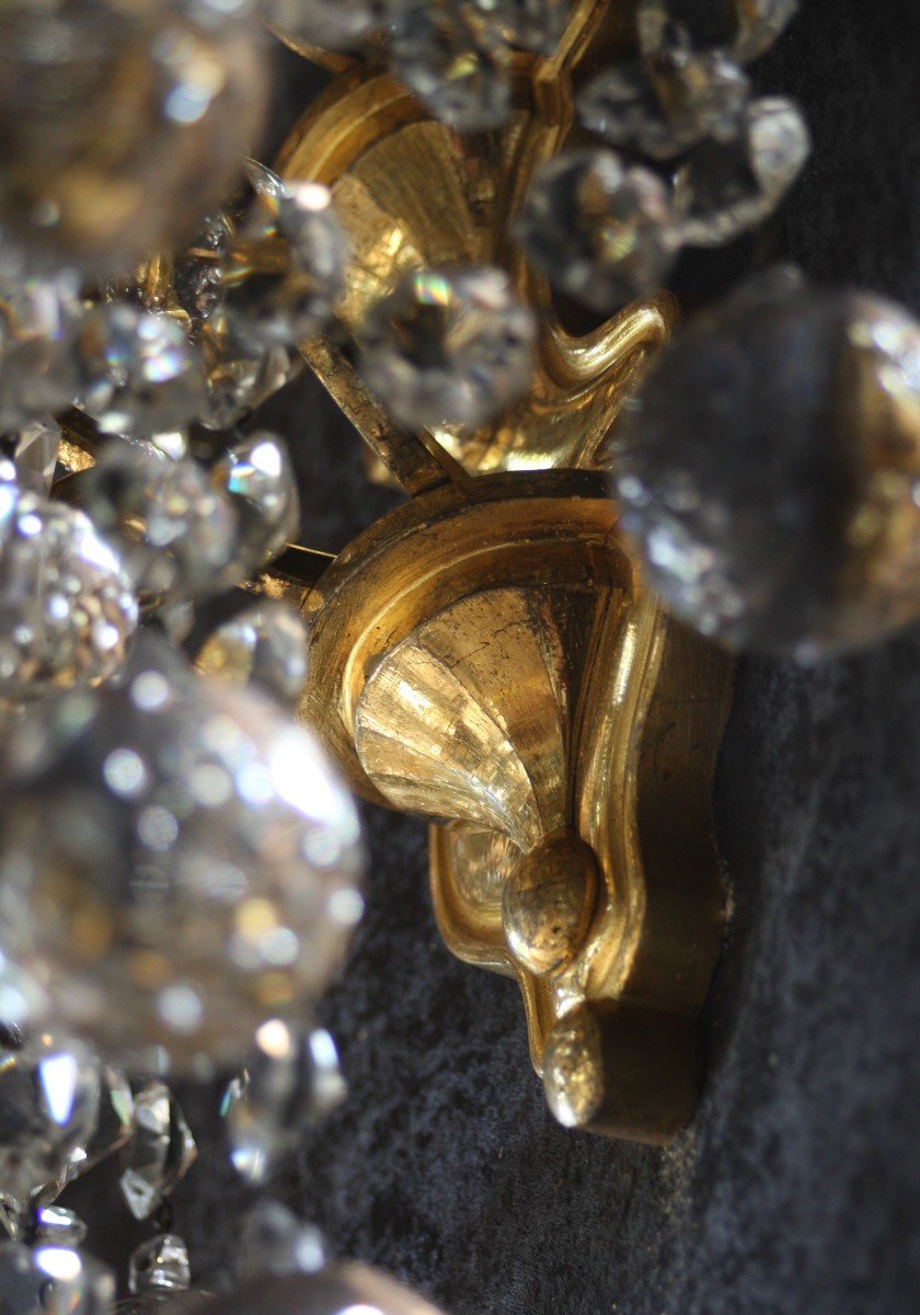 Pair Of Wall Lights In Gilt Bronze And Crystal End 19 Eme Height 81 Cm-photo-4