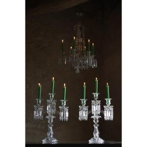 Baccarat Paire De Girandoles Estampillee Baccarat Parfait Etat XX E Siecle Bougeoirs Chandelier