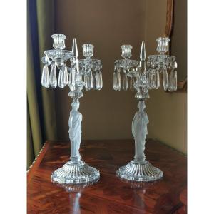 Baccarat Paire De Candelabres 19 Eme 1870 Bougeoir Chandelier Cristal 