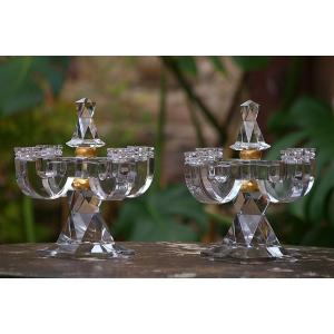 baccarat paire de bougeoirs estampille  attribue a Georges CHEVALIER 1947 LA TOUR MAUBOURG