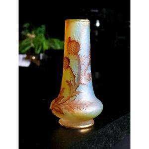 Daum Art Nouveau Vase, Acid-etched With Lorraine Thistle Decoration, 11.5 Cm, Gilded