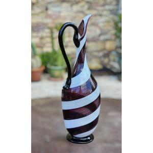 Dino Martens Murano Glass Ewer With Purple And White Filigree 