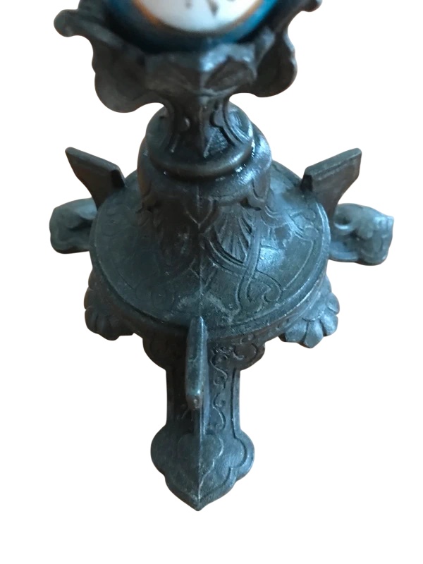 Paire de Bougeoirs Art Nouveau – Métal ciselé et Porcelaine peinte à la main – Début XXe-photo-2