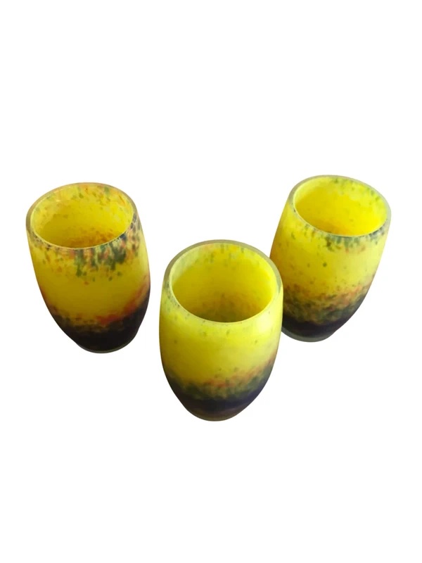 Ensemble de 3 gobelets  art déco – Verre marmoréen  nuagé – Signé André DELATTE NANCY-photo-2
