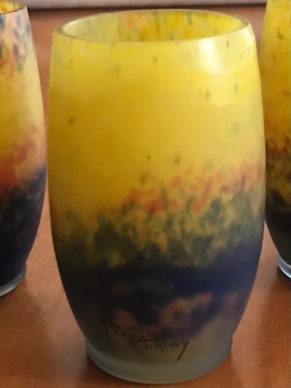 Ensemble de 3 gobelets  art déco – Verre marmoréen  nuagé – Signé André DELATTE NANCY-photo-1