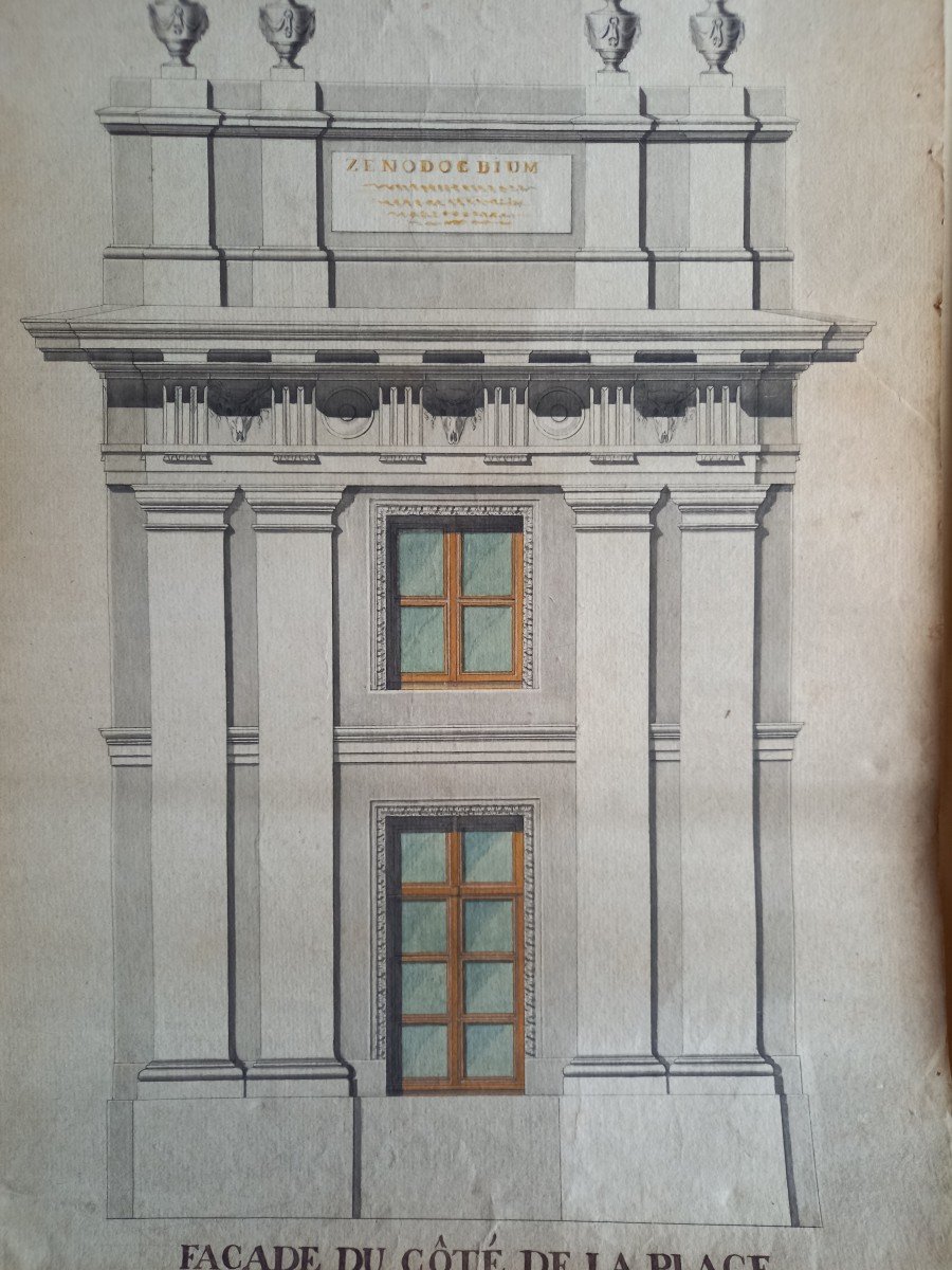 Architectural Drawing In Ink Wash Late 18th Century