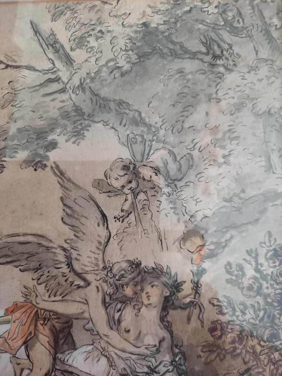 The Businesses Of Love, 18th Century Ink Drawing-photo-2