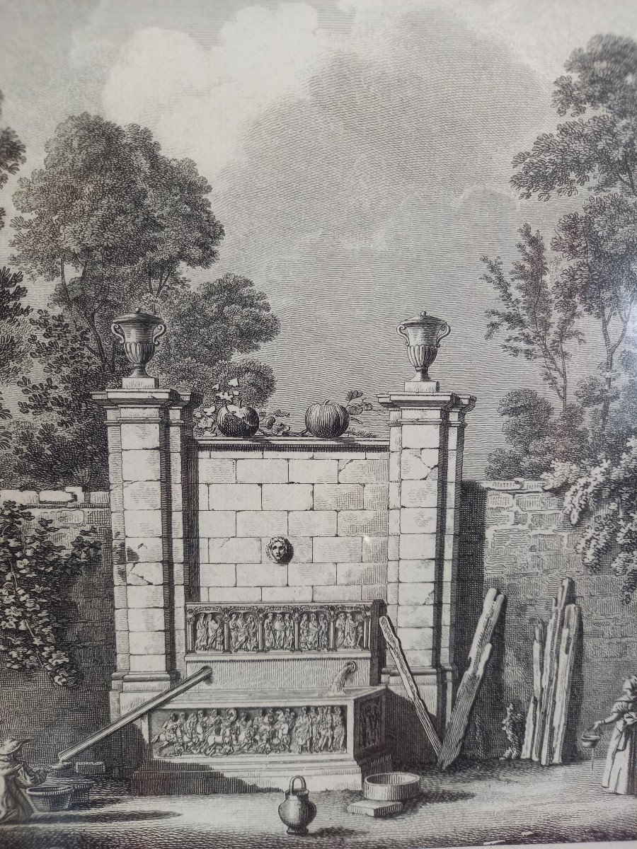 The Fountain Of The Baths Of Sextius, Early 19th Century Engraving -photo-4