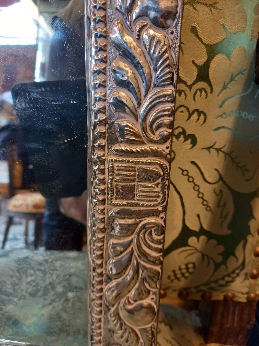 Miroir Décoré d'Une Feuille d'Argent Repoussé,  Travail Argentin XIXe. -photo-3