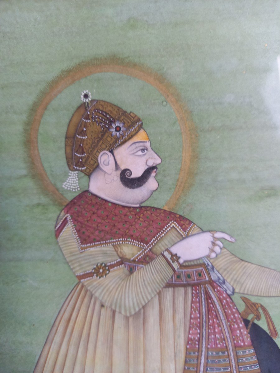 Indian Miniature: Sawai Madho Sing Maharadja Of Jaipur-photo-3