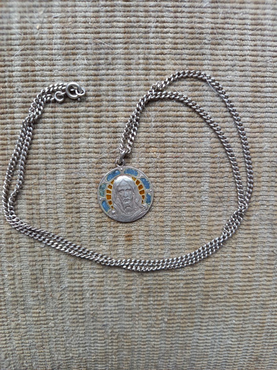 Christ Triumphant Medal, Enamels Plique à Jours On White Gold -photo-2