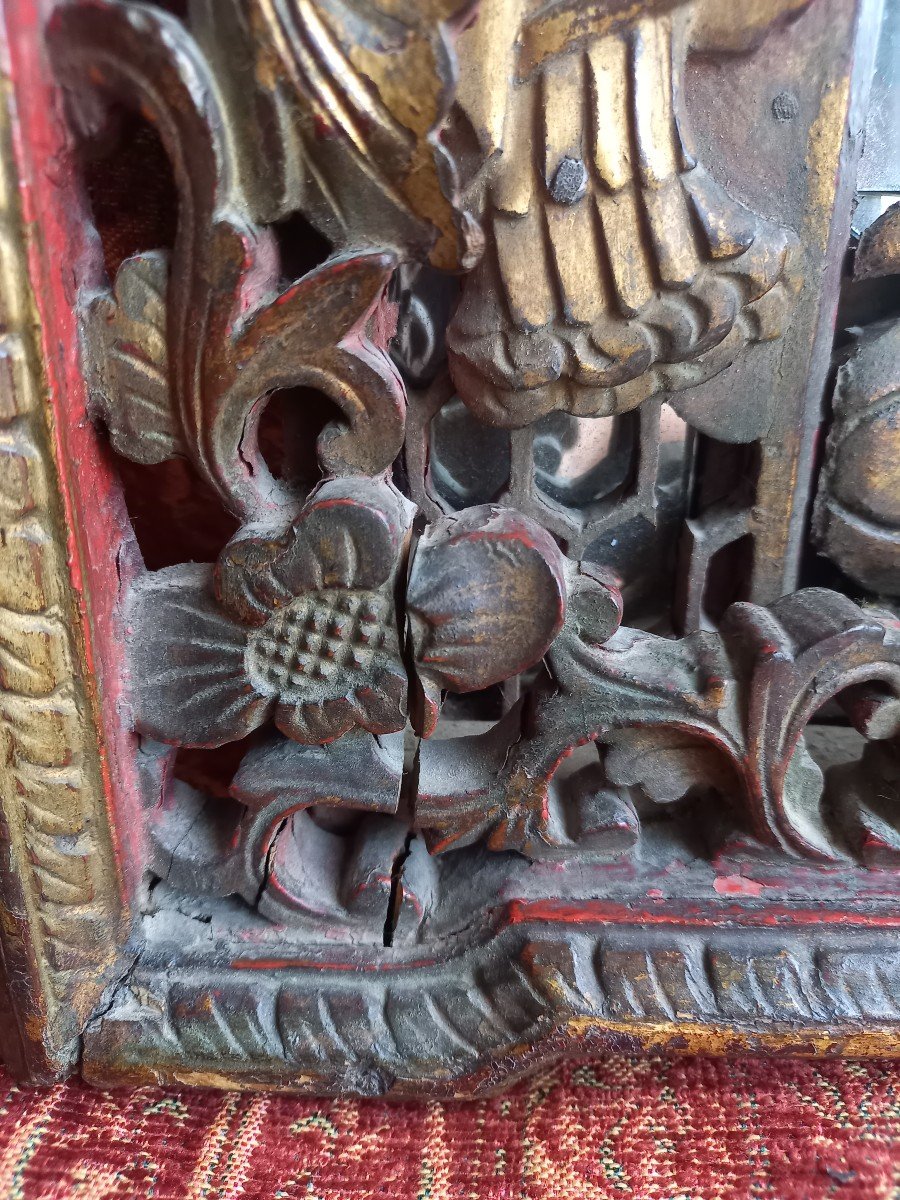 Miroir à  Parecloses Fait d'éléments De Bois Sculptés Chinois XVIIIe -photo-4