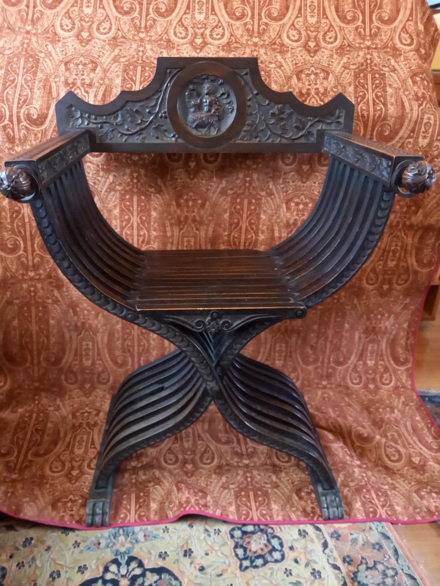 Fauteuil Savonarole  Dans Le Goût De La Renaissance XIXe Siècle -photo-2