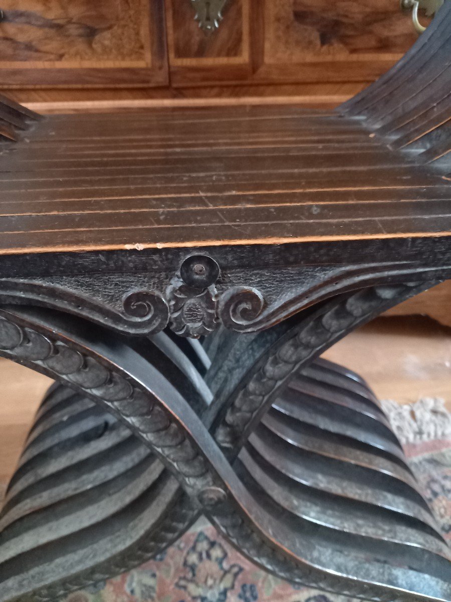 Fauteuil Savonarole  Dans Le Goût De La Renaissance XIXe Siècle -photo-3