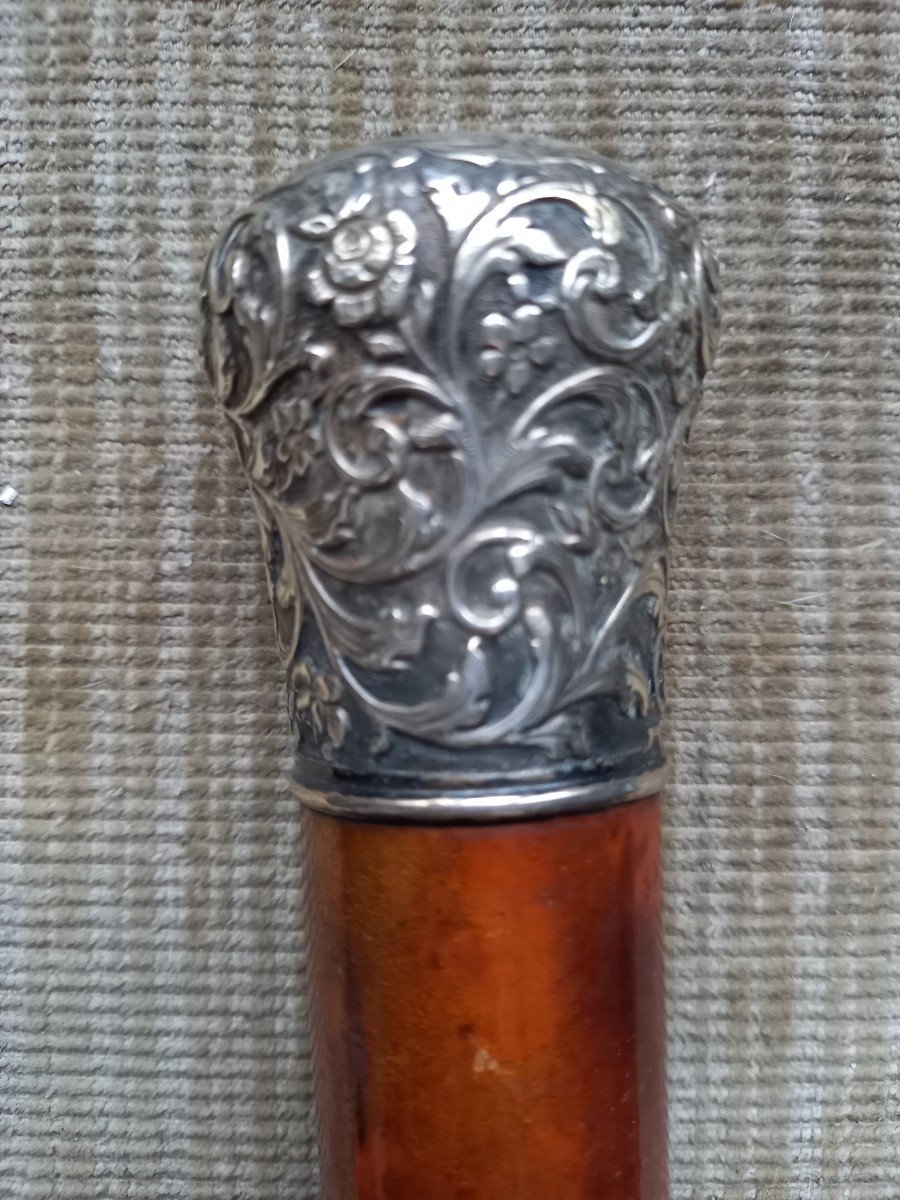 Canne à  Pommeau d'Argent Milieu XIXe Siècle 