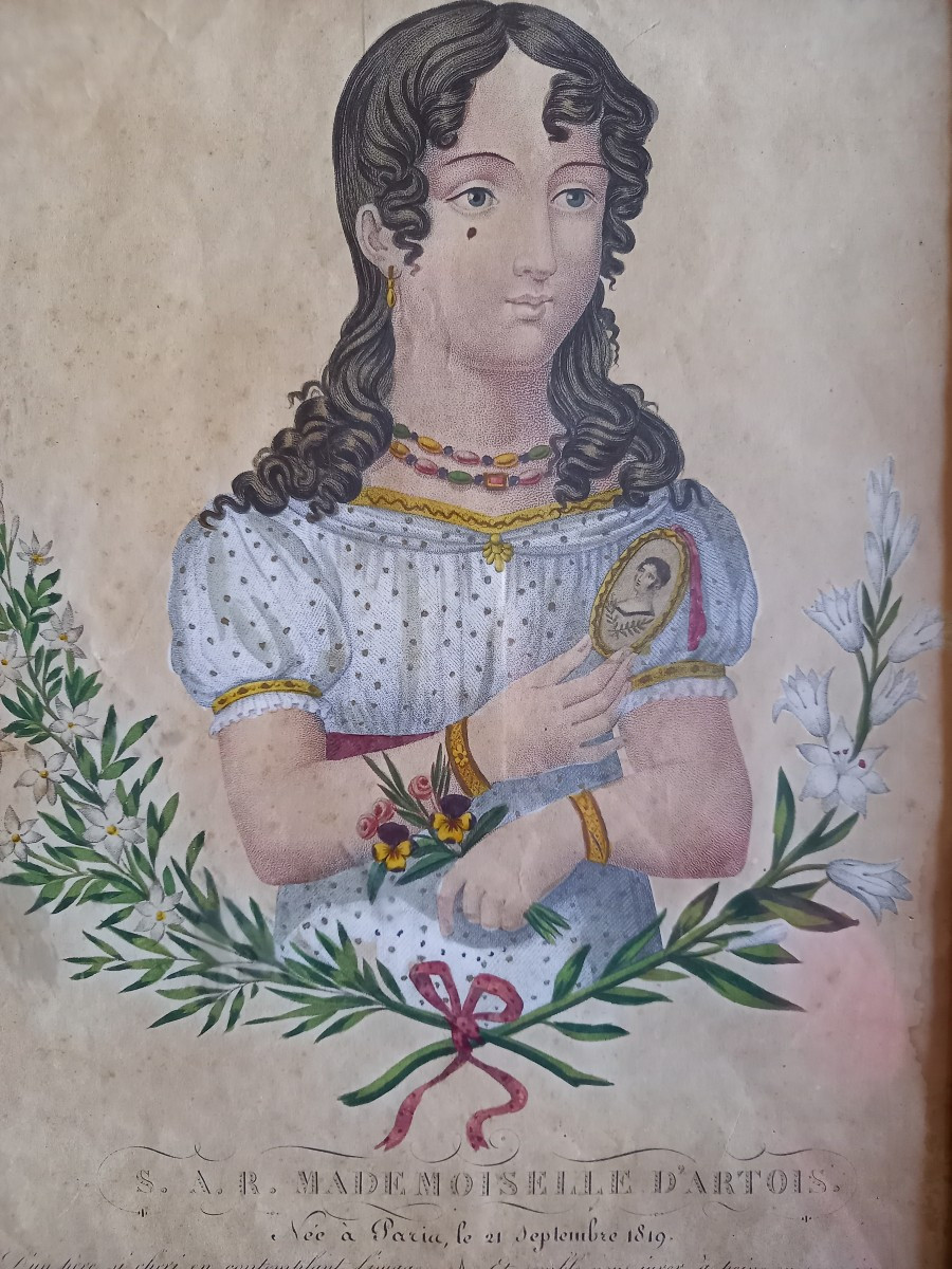 Watercolor Engraving Before 1830: Mademoiselle d'Artois -photo-2