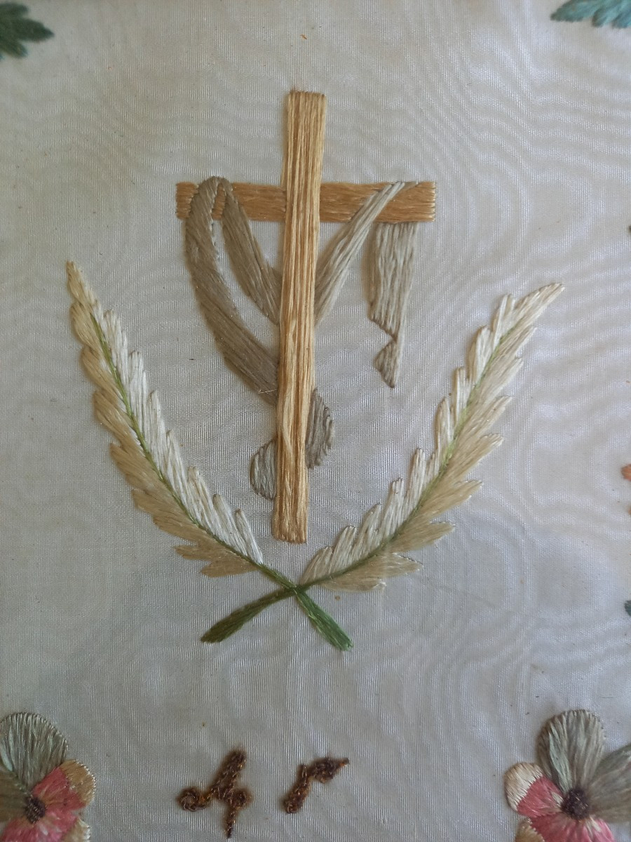 Broderie De Piété Encadrée Vers 1800-photo-4