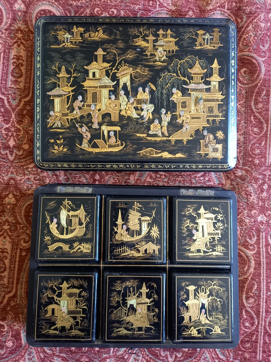 Napoleon III Papier-mâché Box With Chinoiserie Decoration-photo-3