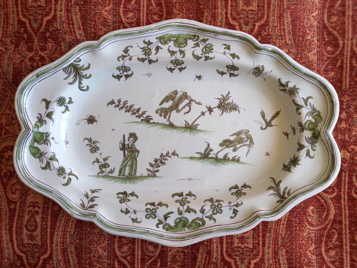 18th Century Moustiers Faience: Dish Decorated In Shades Of Green