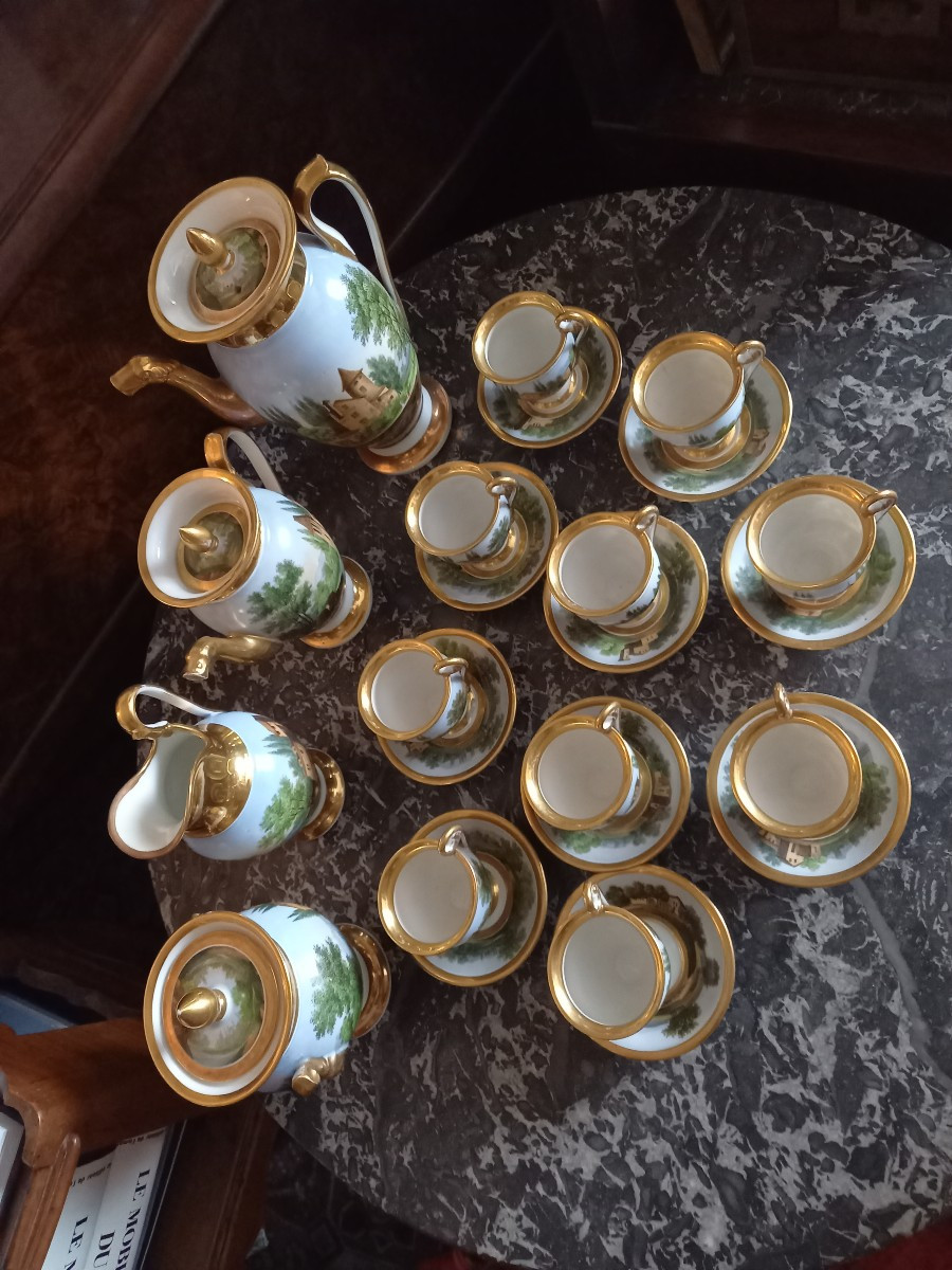 Paris Porcelain Circa 1820: Coffee Service Painted With Scenes From The Roman Countryside -photo-2
