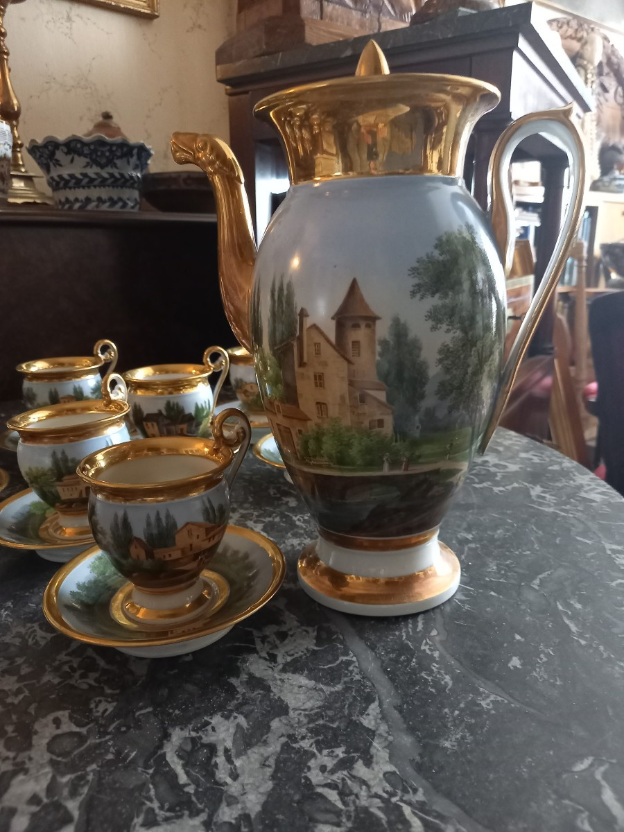 Paris Porcelain Circa 1820: Coffee Service Painted With Scenes From The Roman Countryside -photo-3