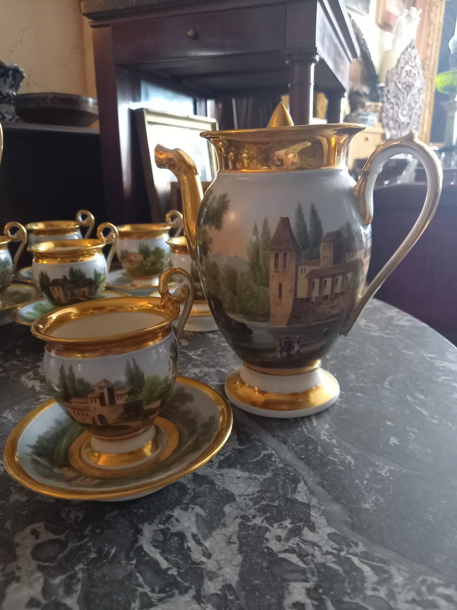 Paris Porcelain Circa 1820: Coffee Service Painted With Scenes From The Roman Countryside -photo-4