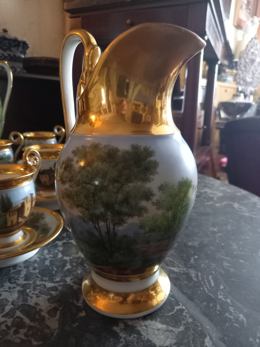 Paris Porcelain Circa 1820: Coffee Service Painted With Scenes From The Roman Countryside -photo-2