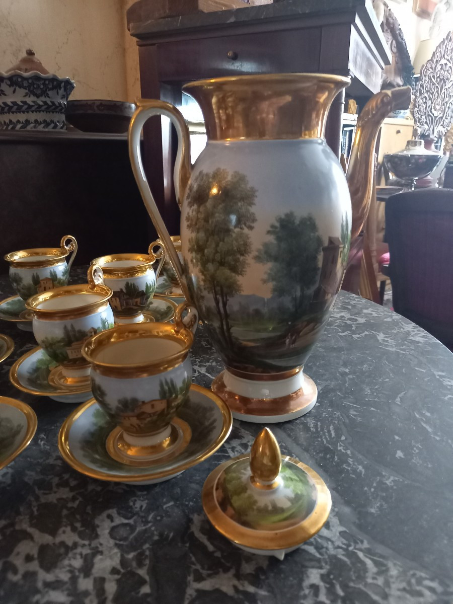 Paris Porcelain Circa 1820: Coffee Service Painted With Scenes From The Roman Countryside -photo-4