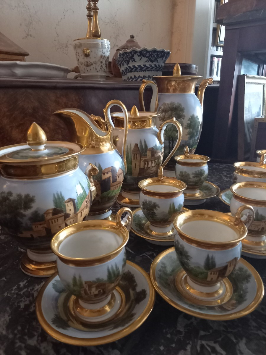 Paris Porcelain Circa 1820: Coffee Service Painted With Scenes From The Roman Countryside -photo-8