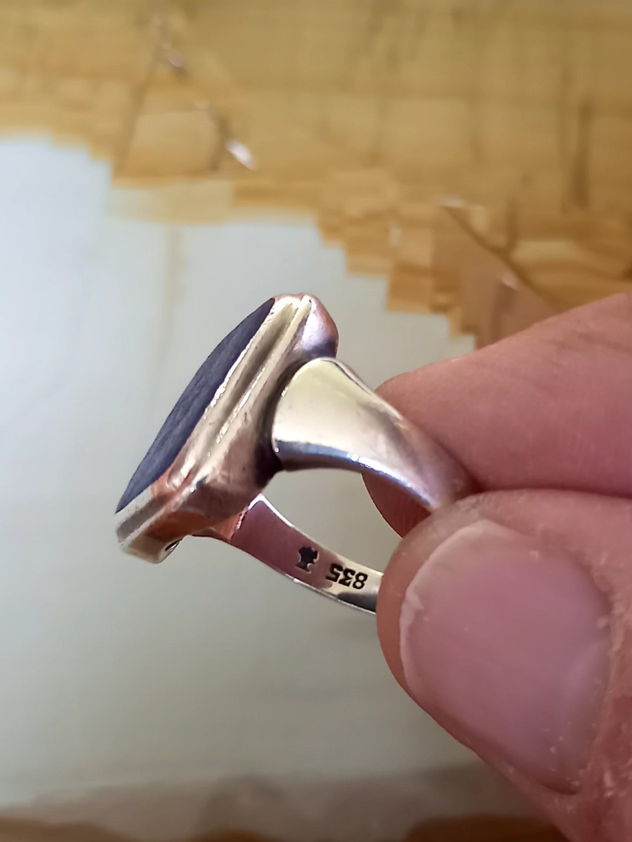 Chevalière En Argent XIXe,  Décorée d'Un Lapis Lazuli -photo-4