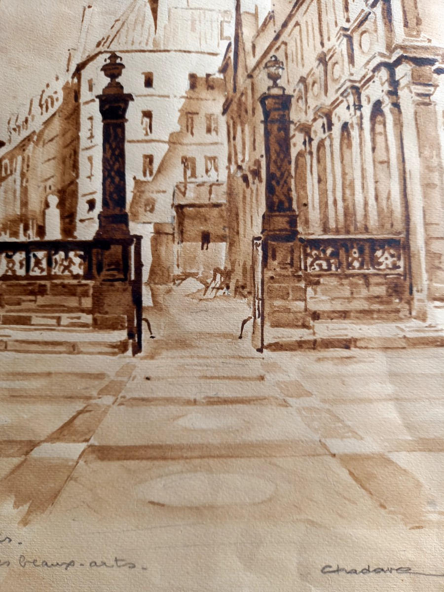 Aquarelle Vers 1940 : l'Entrée Des Beaux-arts, Paris -photo-3