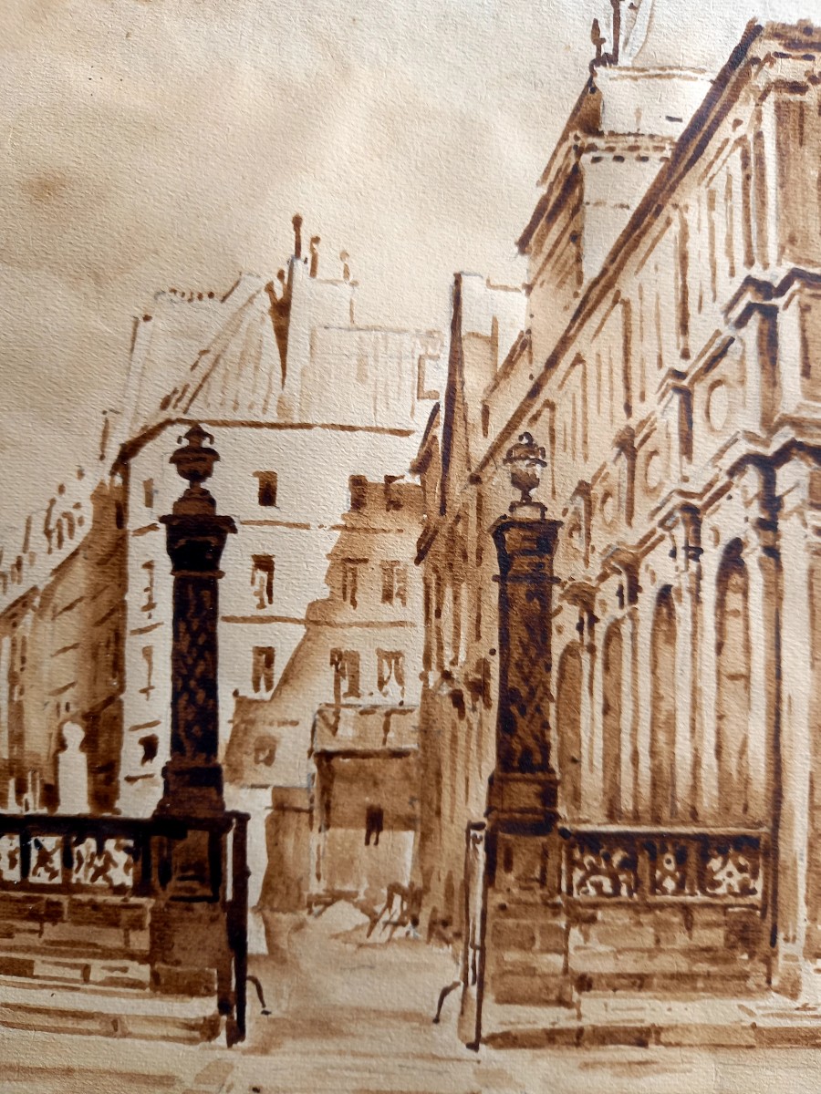 Aquarelle Vers 1940 : l'Entrée Des Beaux-arts, Paris 