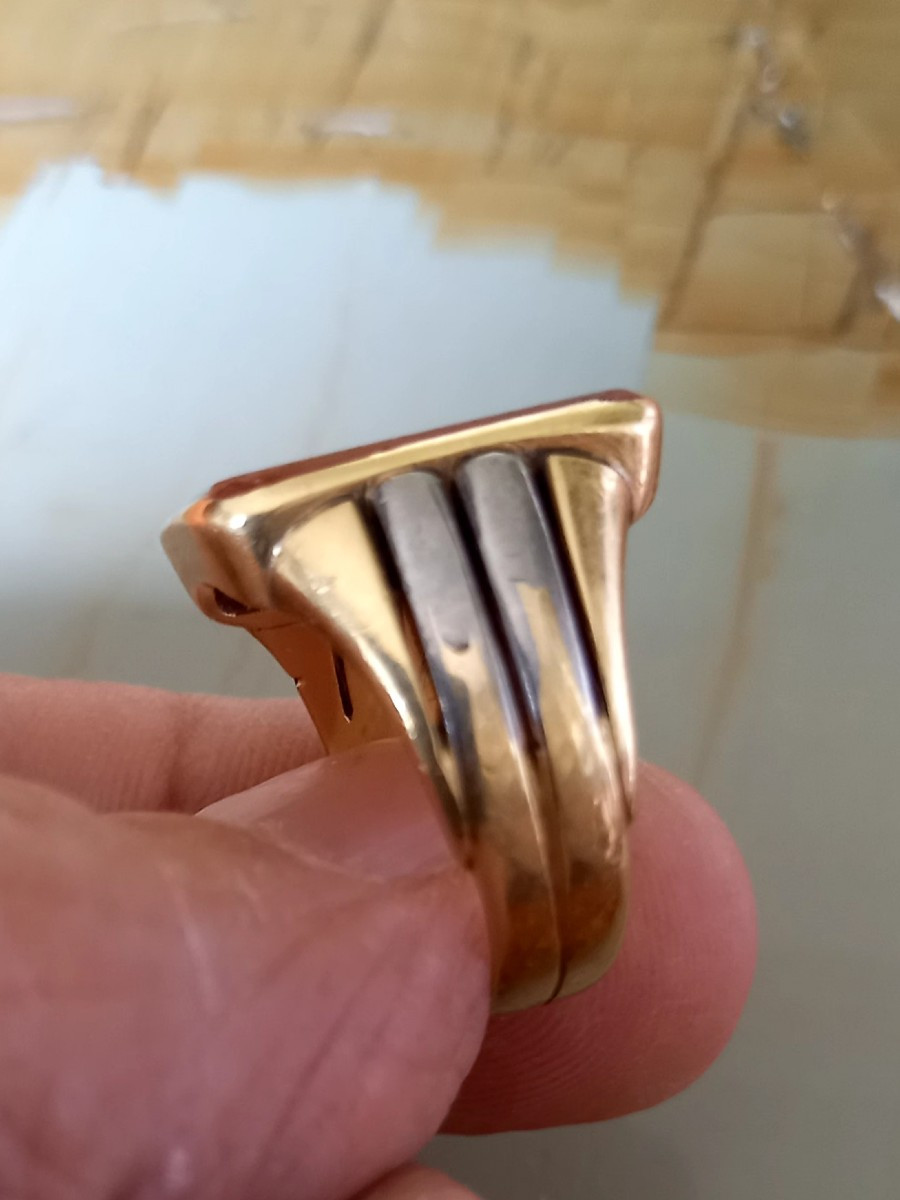 Art Deco Signet Ring. Yellow Gold And White Gold. Carnelian Intaglio. -photo-4